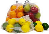 Reusable Mesh Produce Bags - Washable Set of 9 Premium Bags, TRANSPARENT Lightweight
